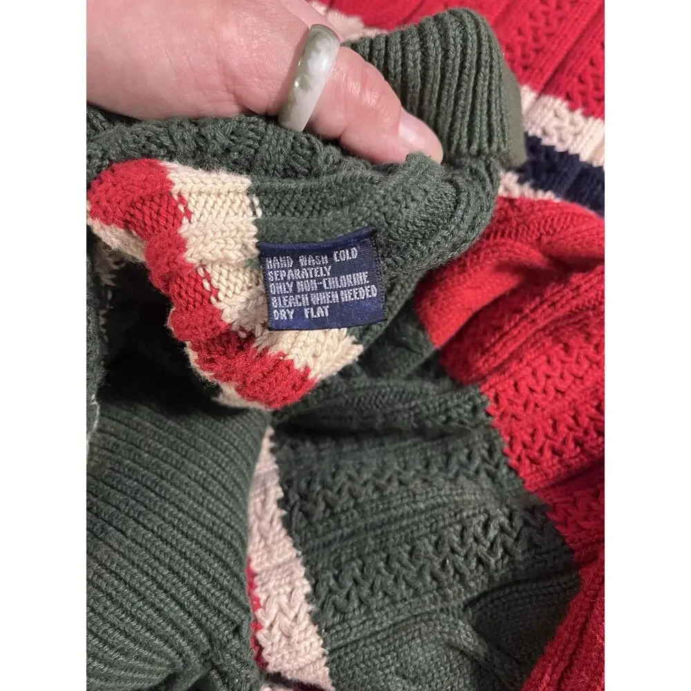 Vintage 90s Nautica Cable Knit Sweater Youth L Striped Colorblock Cotton